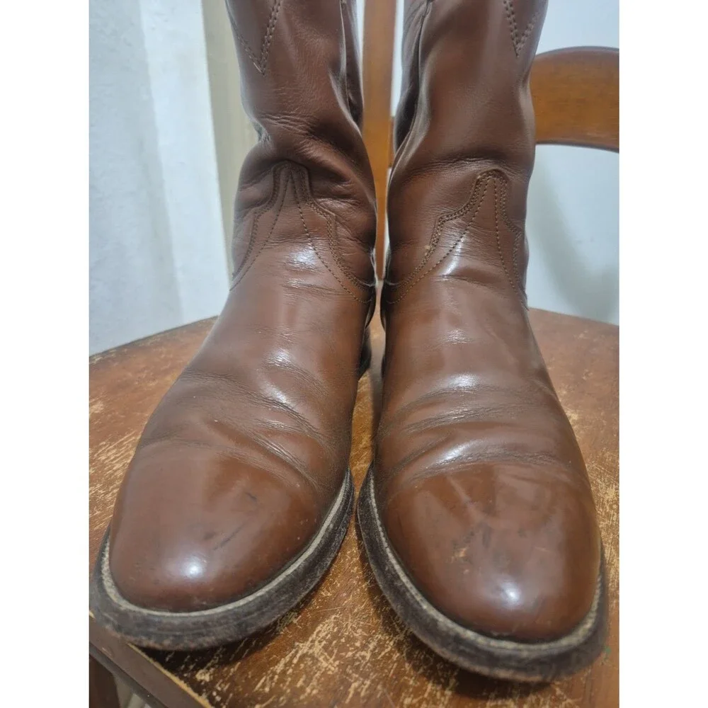 Vintage Wrangler 5904 Men's Brown Leather Cowboy Roper Boots Size 10.5D USA